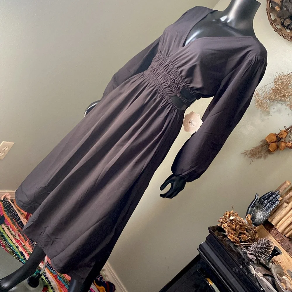 Indulge Black Bishop Sleeve Wrap Dress V-Neck